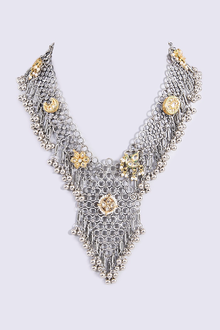 Two-Tone Finish Kundan Polki & Motif Oxidised Necklace by Just Shraddha at Pernia's Pop Up Shop