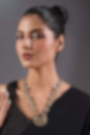Black Rhodium Finish Multi-Colored Stone Oxidised Pendant Necklace by Just Shraddha at Pernia's Pop Up Shop