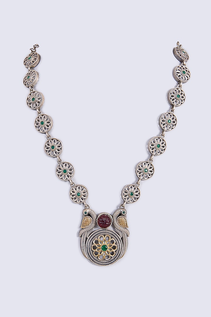 Black Rhodium Finish Multi-Colored Stone Oxidised Pendant Necklace by Just Shraddha at Pernia's Pop Up Shop