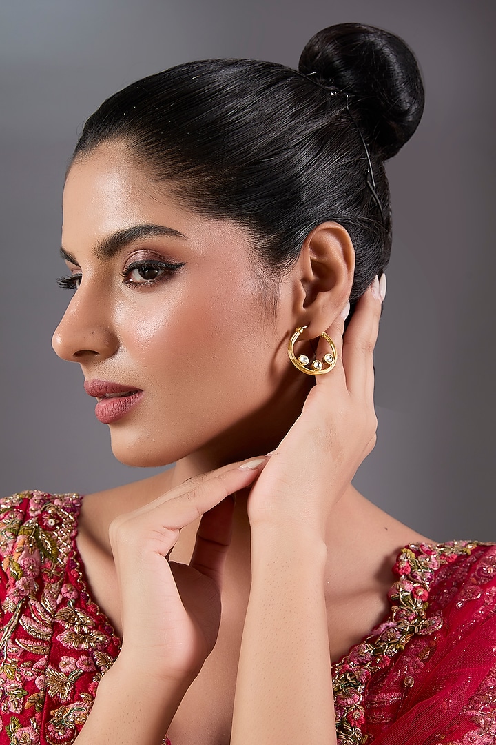 Gold Plated Kundan Polki Hoop Earrings by Just Shraddha at Pernia's Pop Up Shop