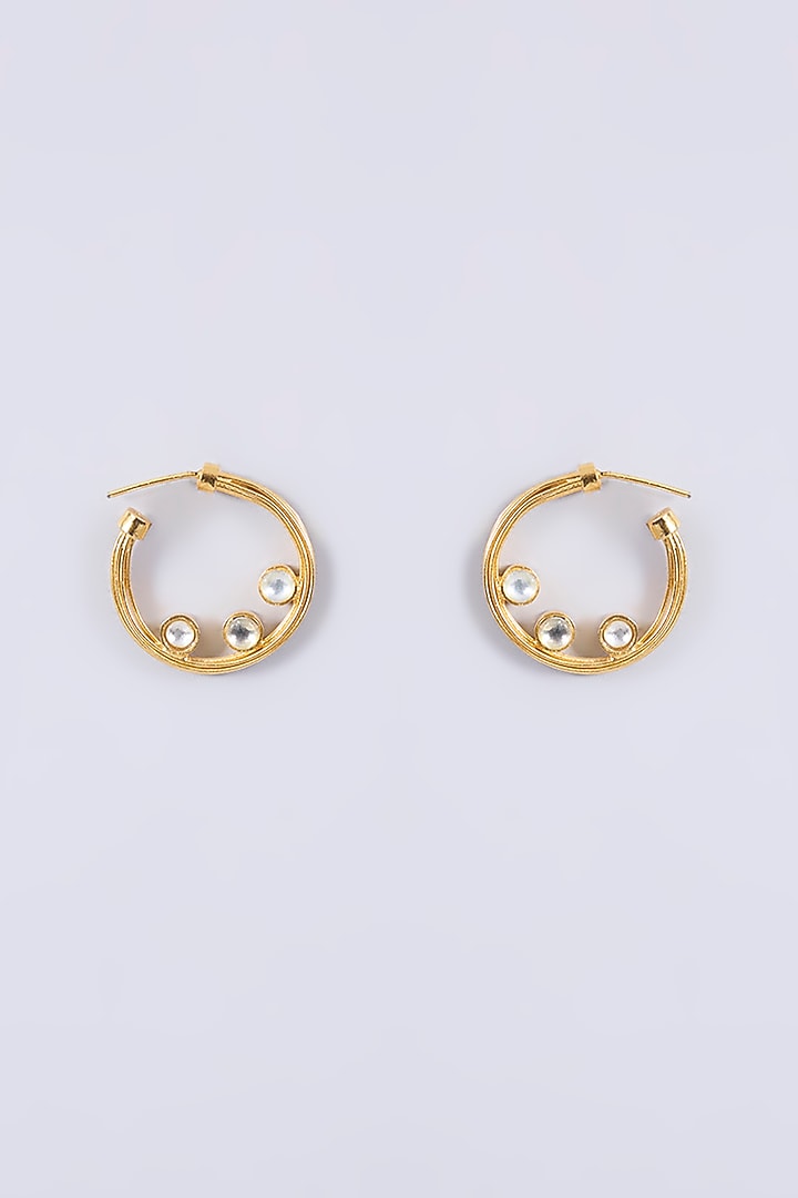 Gold Plated Kundan Polki Hoop Earrings by Just Shraddha at Pernia's Pop Up Shop