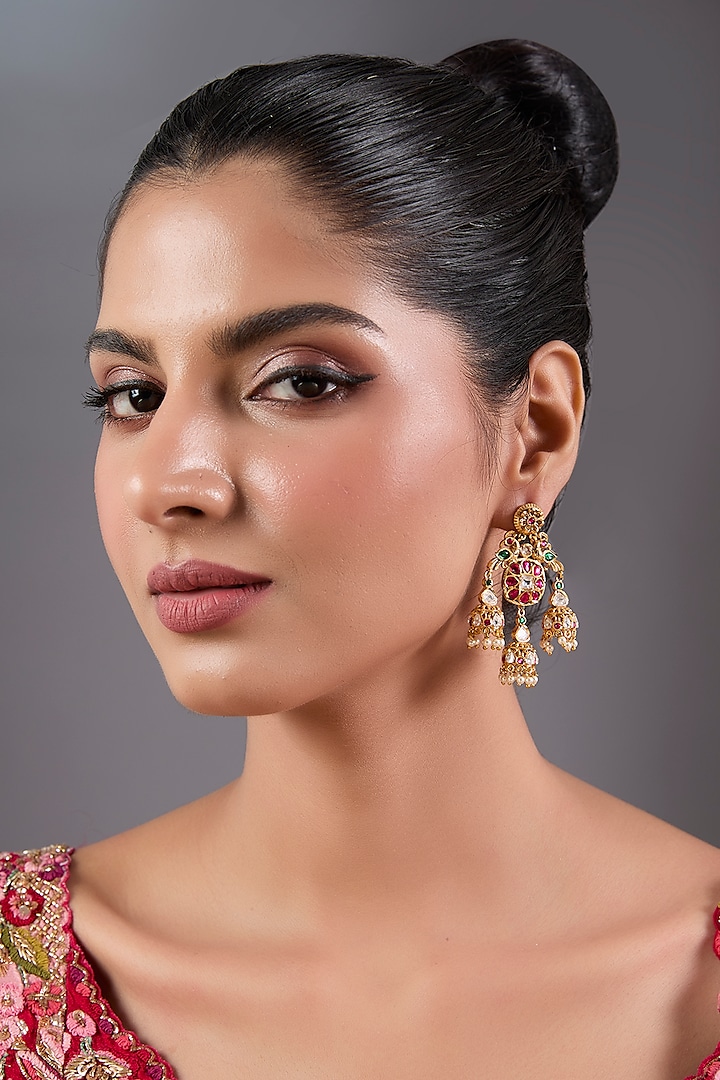 Gold Plated Kundan Polki & Multi-Colored Stone Dangler Earrings by Just Shraddha at Pernia's Pop Up Shop