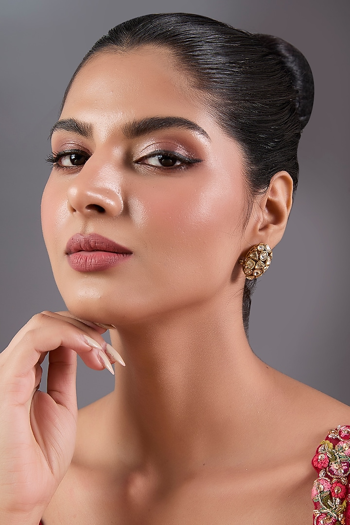 Gold Plated Kundan Polki Stud Earrings by Just Shraddha at Pernia's Pop Up Shop
