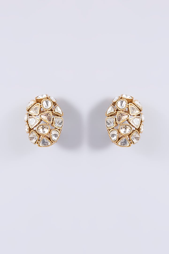 Gold Plated Kundan Polki Stud Earrings by Just Shraddha at Pernia's Pop Up Shop