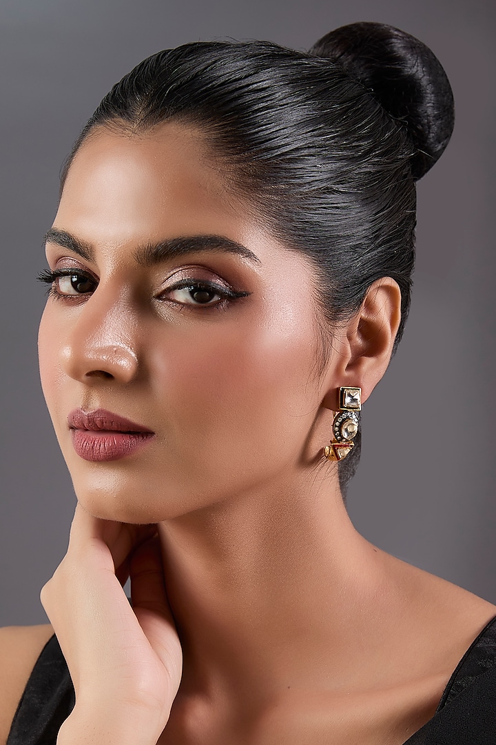 Gold Plated Kundan Polki Hoop Earrings by Just Shraddha at Pernia's Pop Up Shop