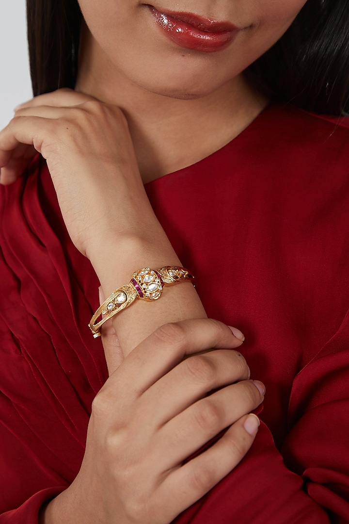 Gold Plated Kundan Polki Bracelet by Just Shraddha at Pernia's Pop Up Shop