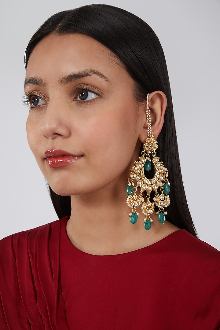 Gold Plated Kundan Polki Earrings by Just Shraddha