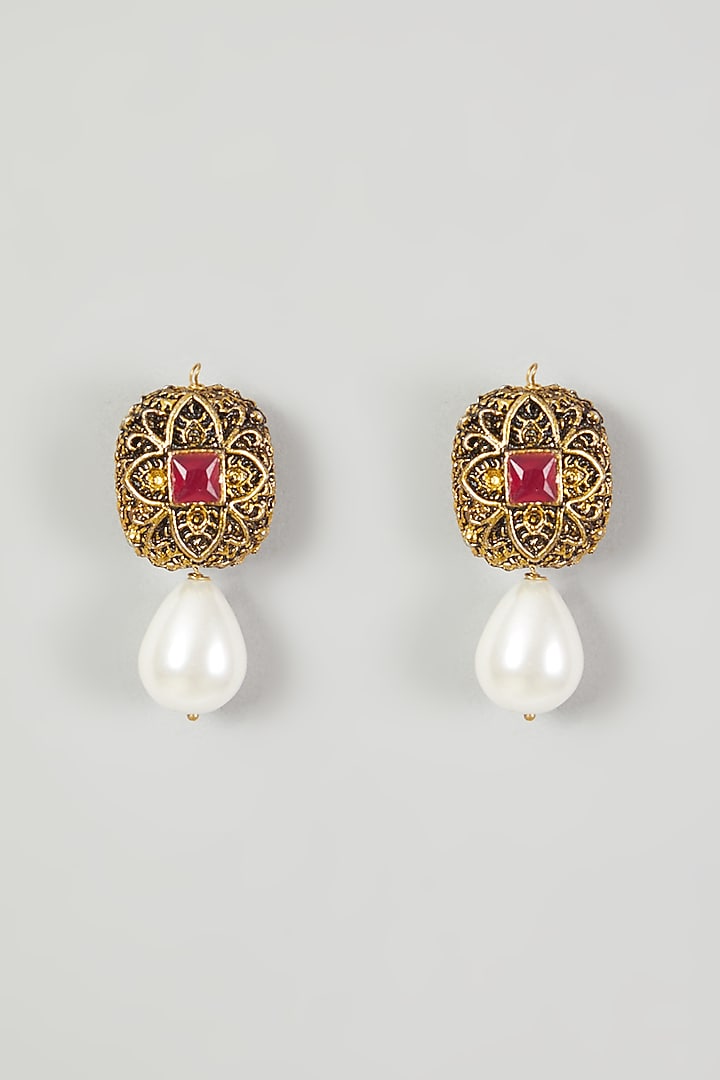 Two Tone Finish Kundan Polki & Pearls Necklace Set by Just Shraddha at Pernia's Pop Up Shop