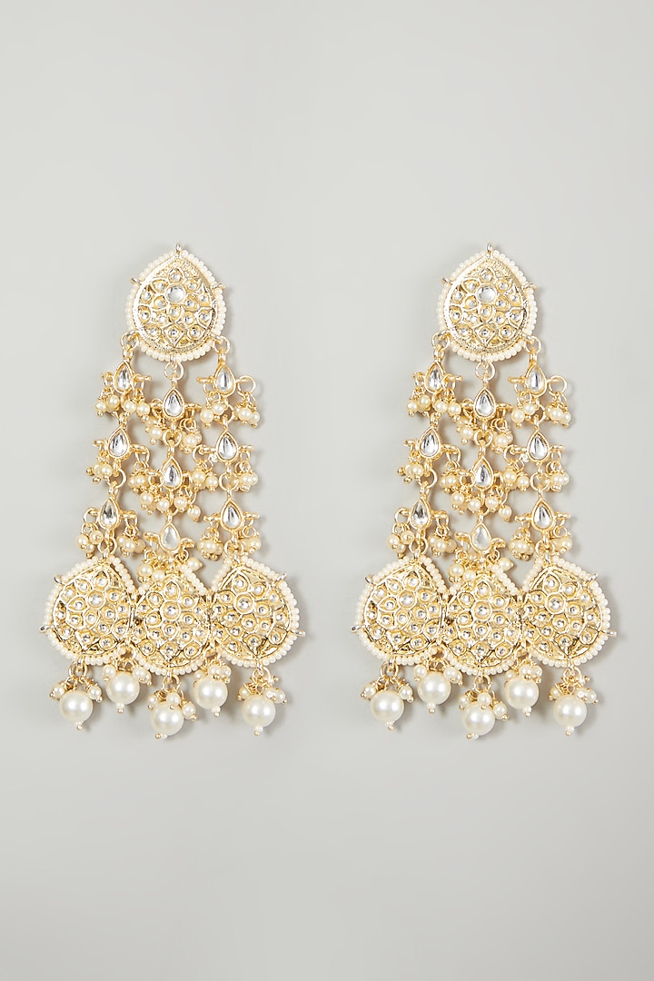 Gold Plated Dangler Earrings With Kundan Polki by Just Shraddha at Pernia's Pop Up Shop