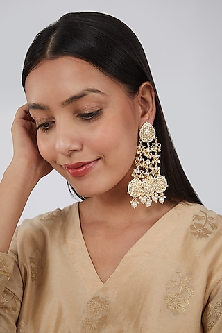 Gold Plated Dangler Earrings With Kundan Polki by Just Shraddha