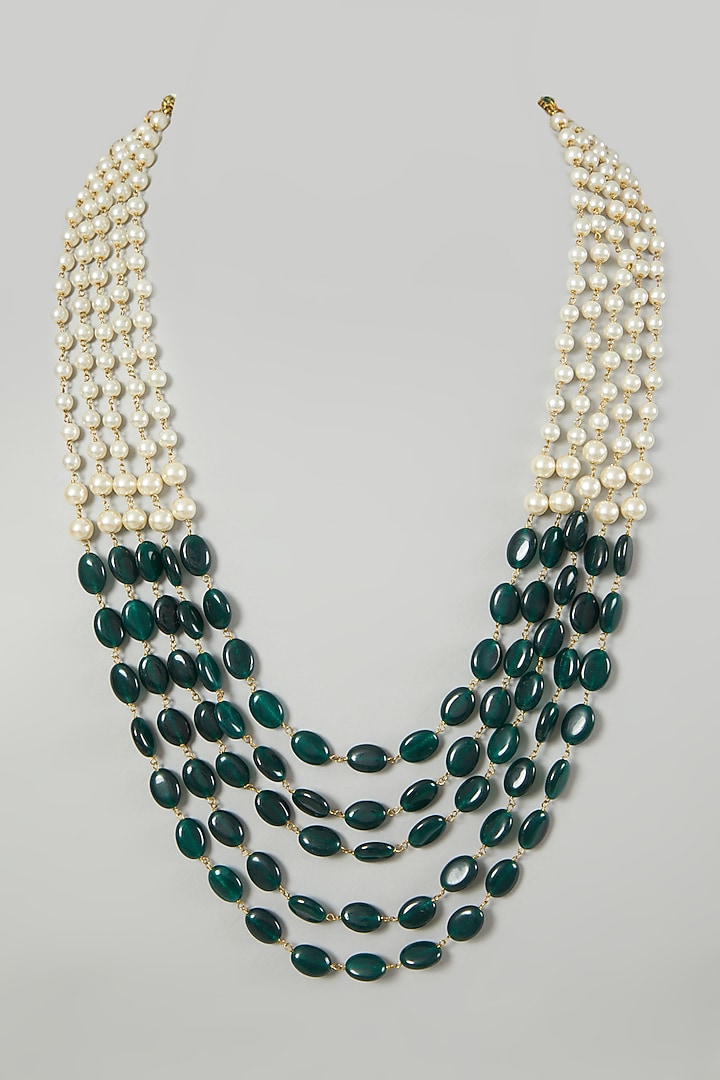 Green Long Beaded Necklace Set by Just Shraddha at Pernia's Pop Up Shop