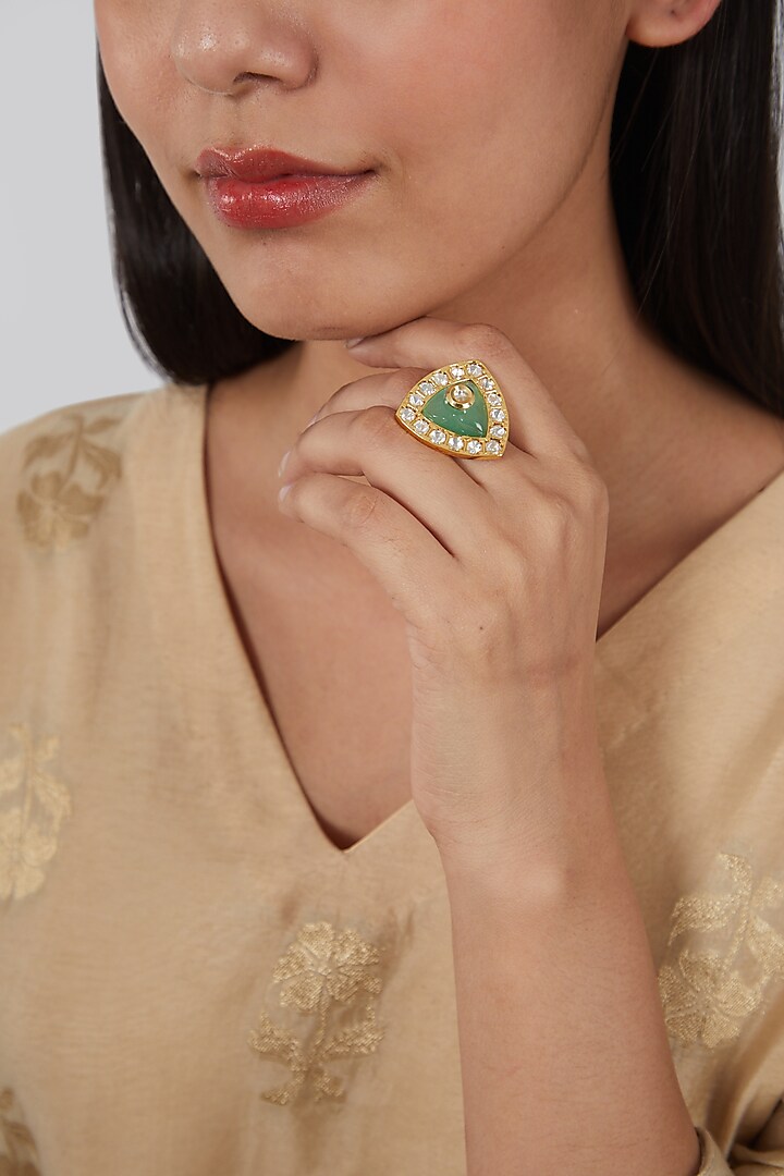 Gold Plated Kundan Polki Ring by Just Shraddha