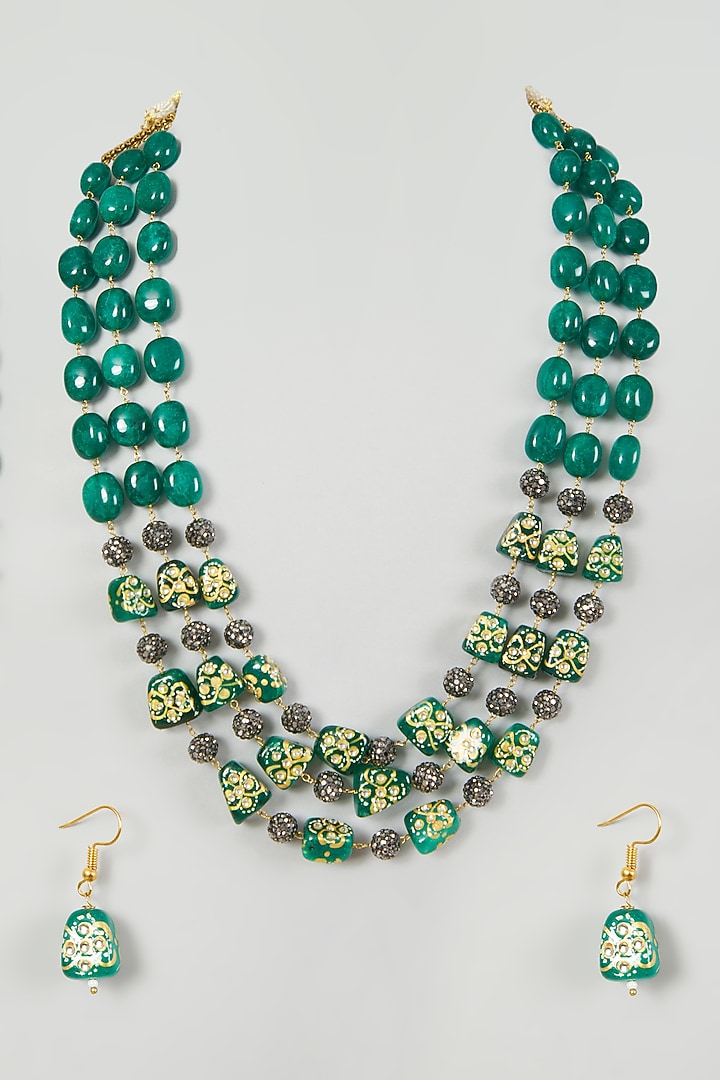 Gold Plated Beads Hand Painted Necklace Set by Just Shraddha at Pernia's Pop Up Shop