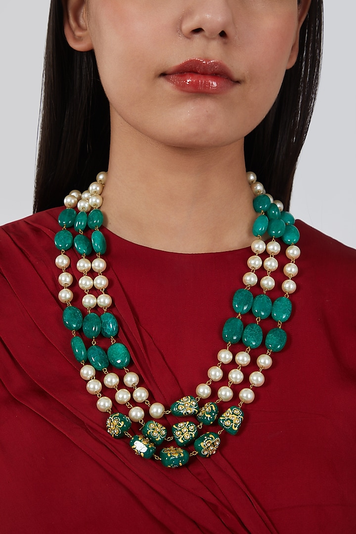 Gold Plated Head Painted Beads Necklace by Just Shraddha