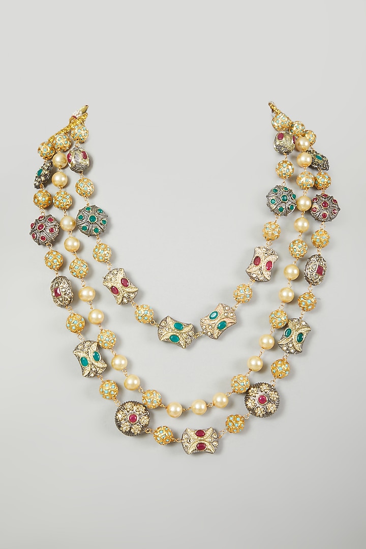Two Tone Finish Beaded Necklace Set by Just Shraddha at Pernia's Pop Up Shop