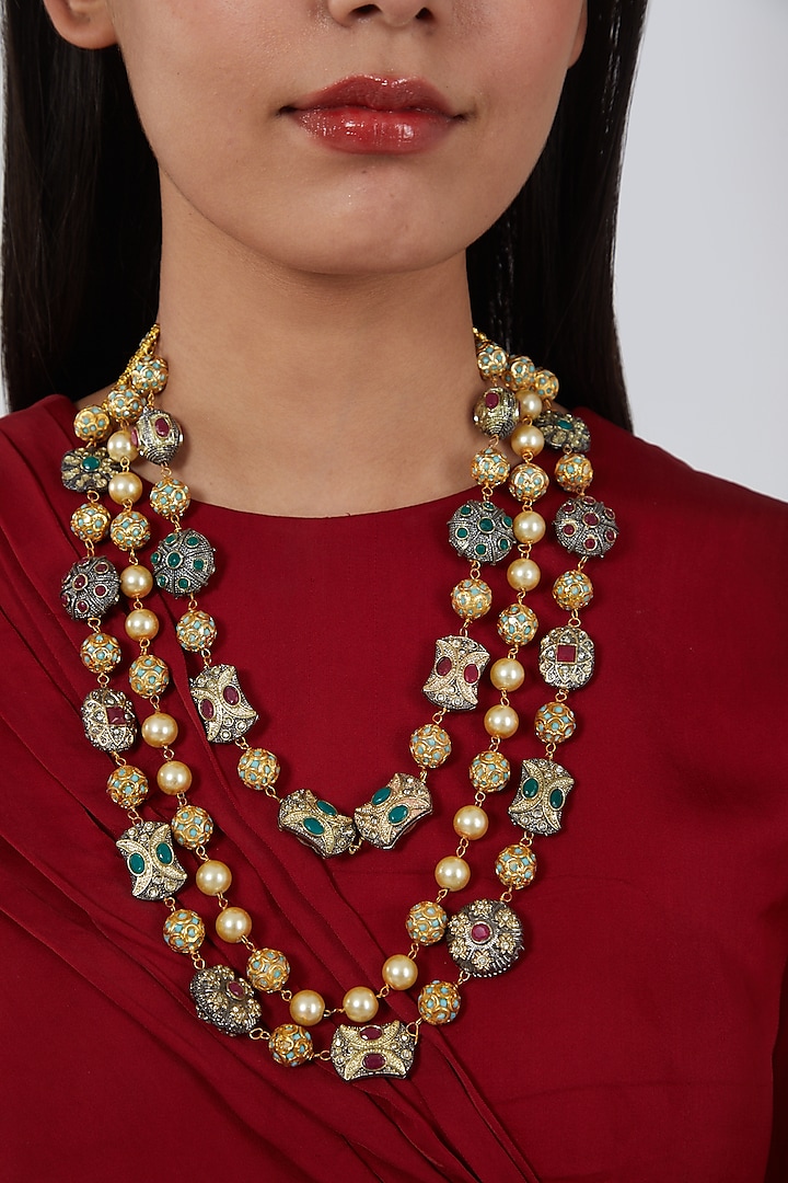 Two Tone Finish Beaded Necklace Set by Just Shraddha