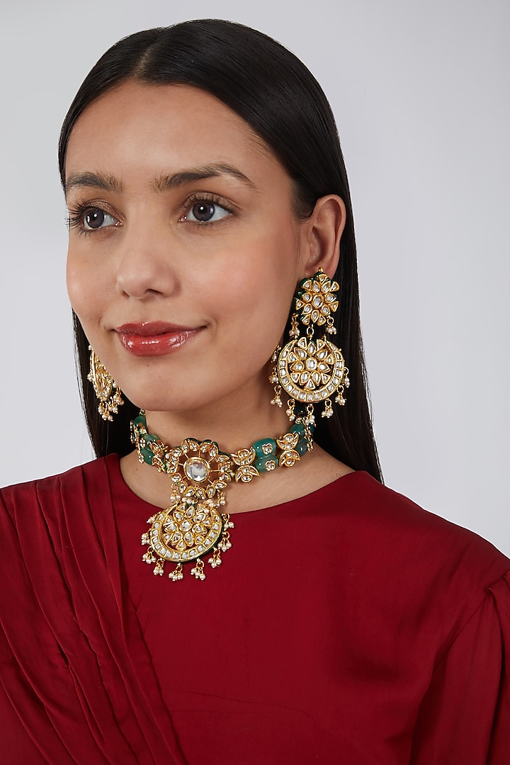Gold Plated Kundan Necklace Set by Just Shraddha
