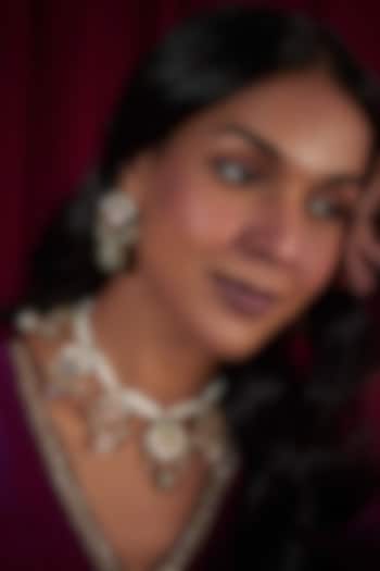 Gold Plated Kundan Polki & Pastel Beaded Choker Necklace Set by Just Shraddha at Pernia's Pop Up Shop