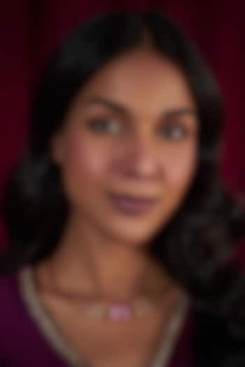 Gold Plated Pink Synthetic Stone Hasli Necklace by Just Shraddha at Pernia's Pop Up Shop