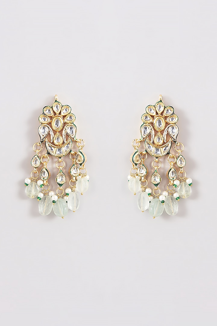 Gold Plated Kundan Polki & Pearl Meenakari Dangler Earrings by Just Shraddha at Pernia's Pop Up Shop