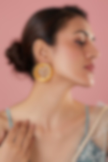 Gold Plated Kundan Polki & Mesh Work Stud Earrings by Just Shraddha at Pernia's Pop Up Shop