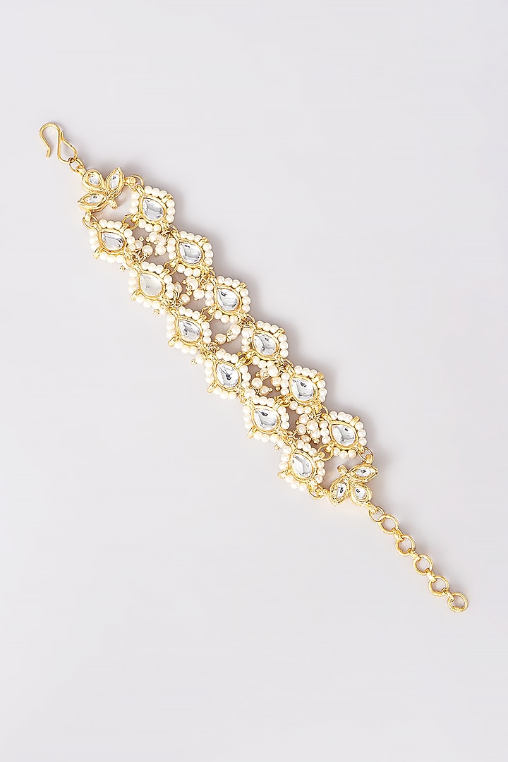 Gold Plated Kundan Polki & Pearl Bracelet by Just Shraddha at Pernia's Pop Up Shop