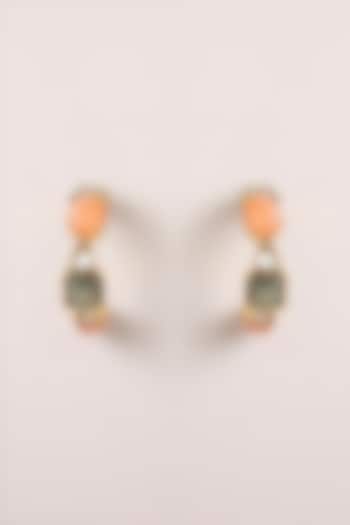 Gold Finish Multi-Colored Stone Hoop Earrings by Just Shraddha at Pernia's Pop Up Shop