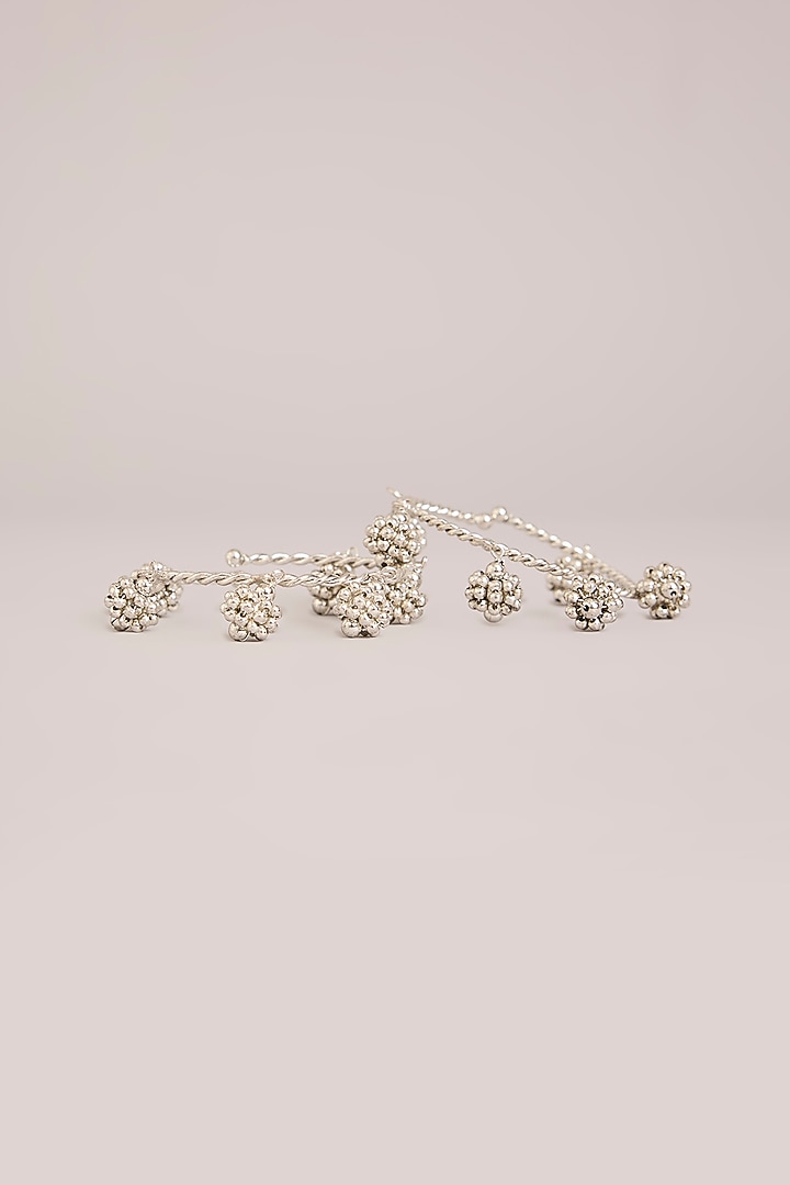 White Rhodium Finish Cluster Beaded Openable Bangles (Set Of 2) by Just Shraddha at Pernia's Pop Up Shop