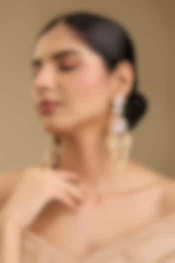 Gold Finish Kundan Polki & Pearl Dangler Earrings by Just Shraddha at Pernia's Pop Up Shop