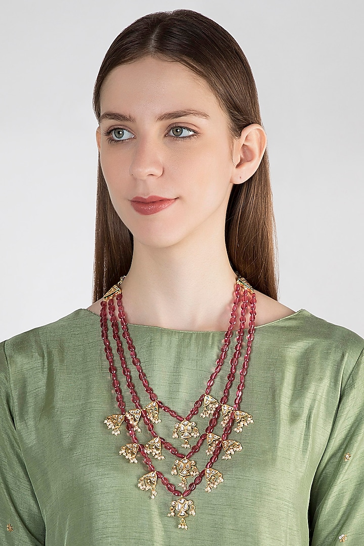Gold Plated Kundan Peacock Motif Necklace by Just Shraddha