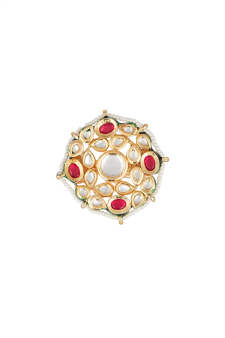 Gold Plated Kundan & Ruby Stones Ring by Just Shraddha at Pernia's Pop Up Shop
