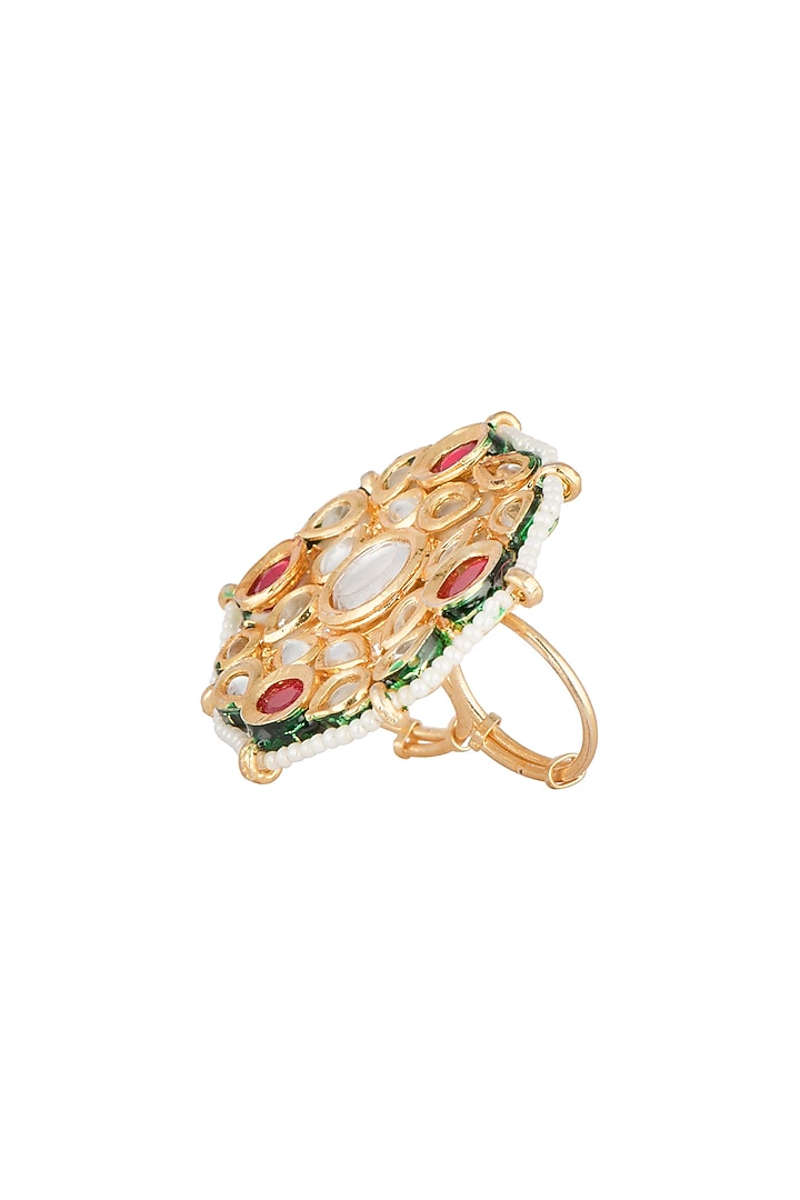 Gold Plated Kundan & Ruby Stones Ring by Just Shraddha at Pernia's Pop Up Shop