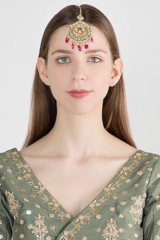Gold Plated Kundan & Pearls Maang Tikka by Just Shraddha