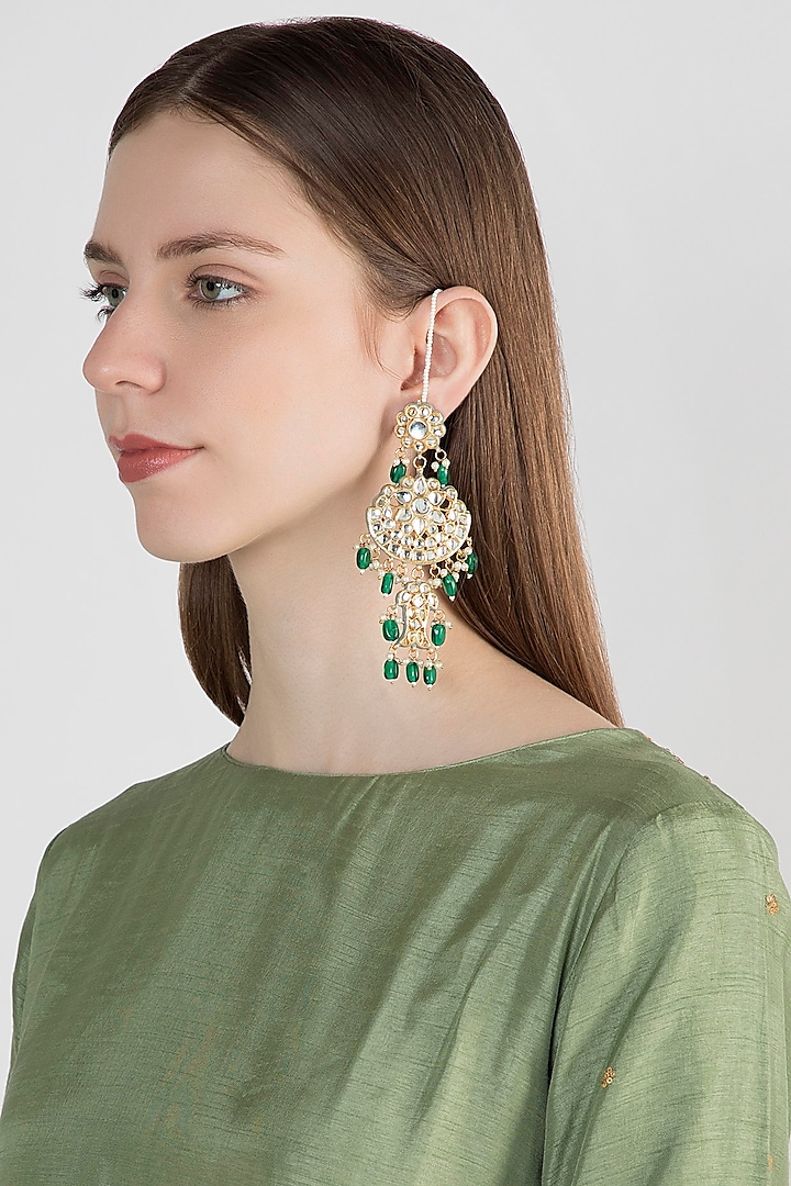 Gold Plated Emerald Chandbali Earrings by Just Shraddha