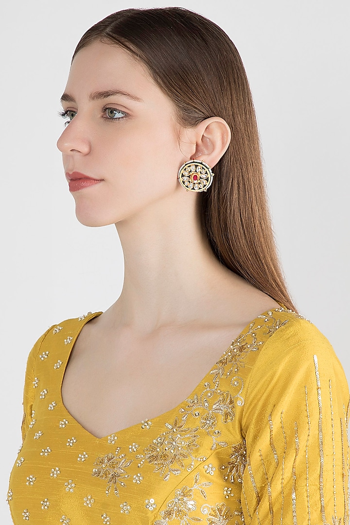 Gold Plated Meenakari Stud Earrings by Just Shraddha