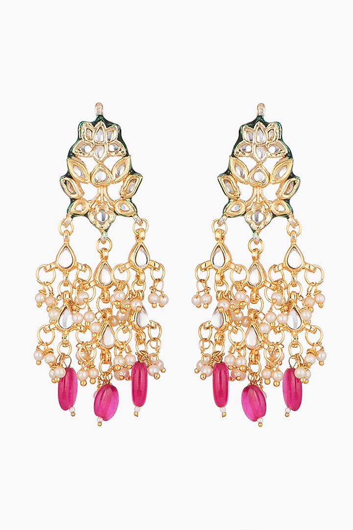 Gold Plated Kundan & Ruby Earrings by Just Shraddha at Pernia's Pop Up Shop