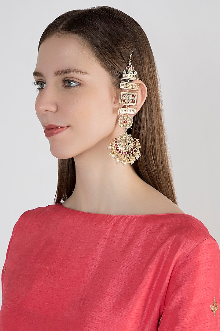 Gold Plated Pearl Chandbali Earrings by Just Shraddha