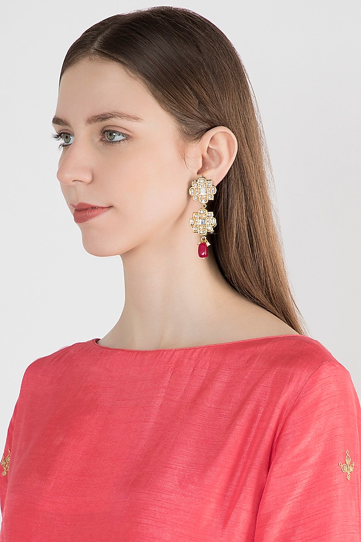 Gold Plated Ruby & Pearl Earrings by Just Shraddha