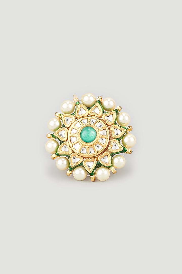 Gold Plated Kundan Polki Meenakari Ring by Just Shraddha at Pernia's Pop Up Shop