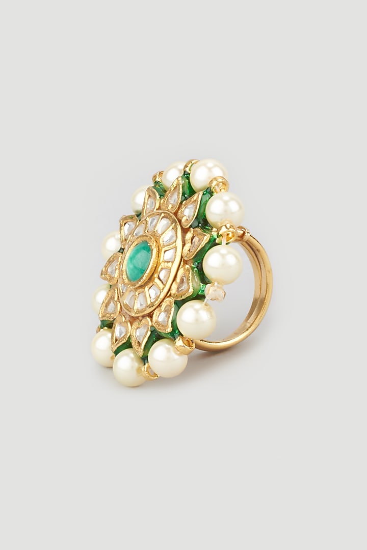 Gold Plated Kundan Polki Meenakari Ring by Just Shraddha at Pernia's Pop Up Shop