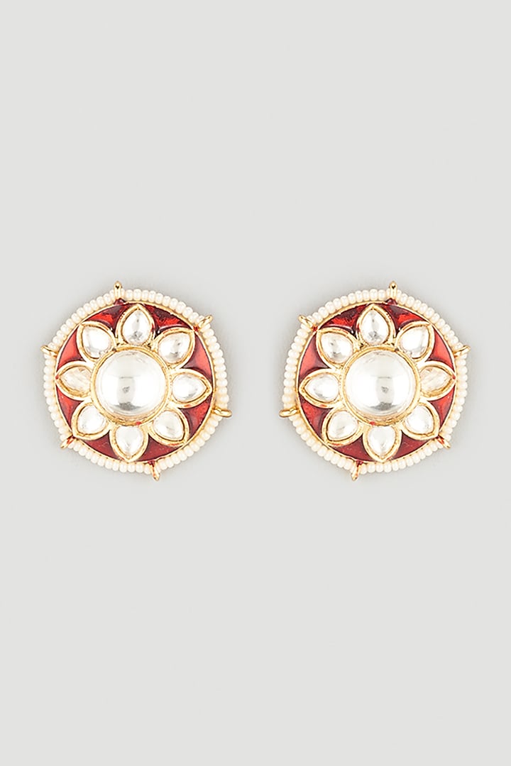 Gold Plated Kundan Polki Stud Earrings by Just Shraddha at Pernia's Pop Up Shop