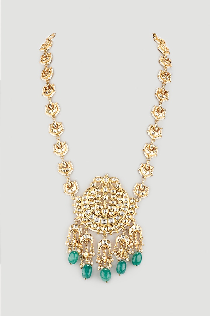 Gold Plated Kundan Polki Chand Latkan Necklace by Just Shraddha at Pernia's Pop Up Shop