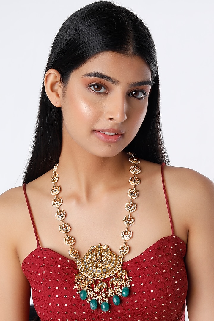 Gold Plated Kundan Polki Chand Latkan Necklace by Just Shraddha at Pernia's Pop Up Shop