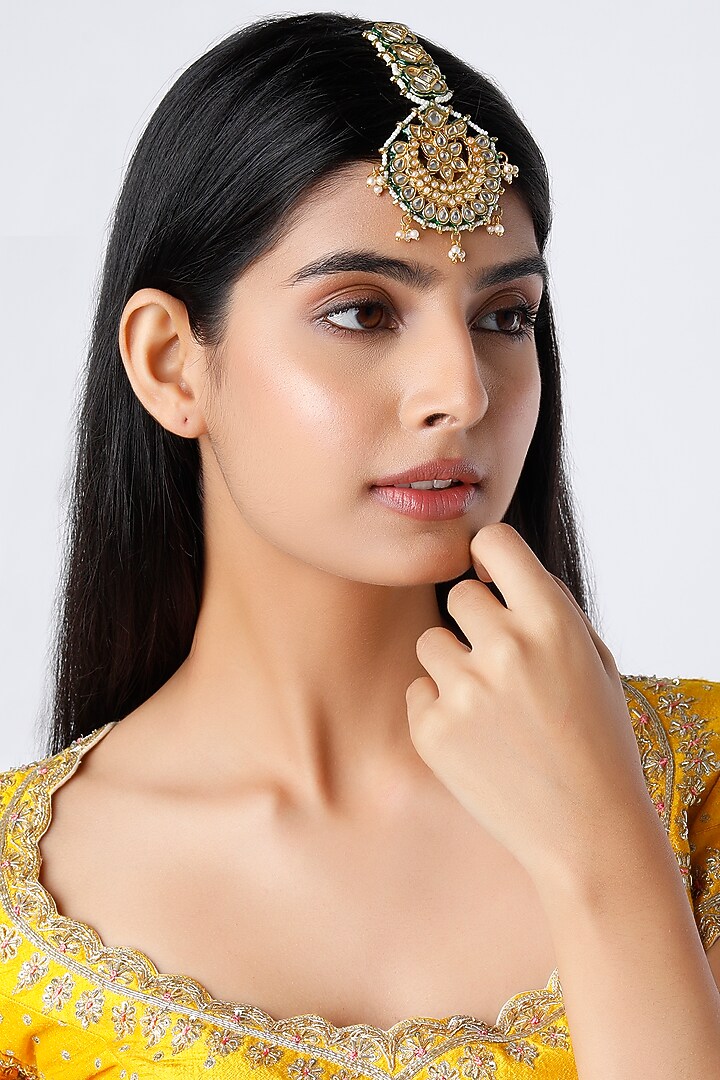 Gold Plated Meenakari Maang Tikka by Just Shraddha at Pernia's Pop Up Shop