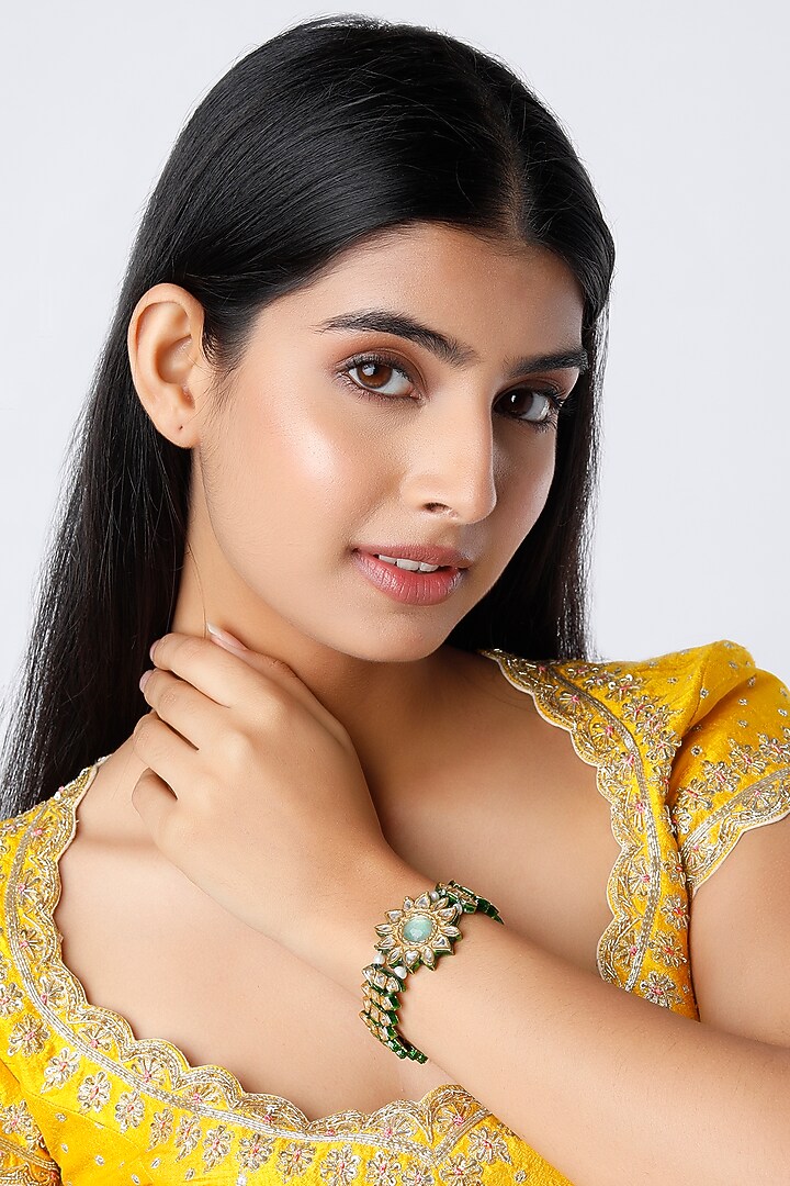 Gold Plated Meenakari Motifs Bracelet by Just Shraddha at Pernia's Pop Up Shop