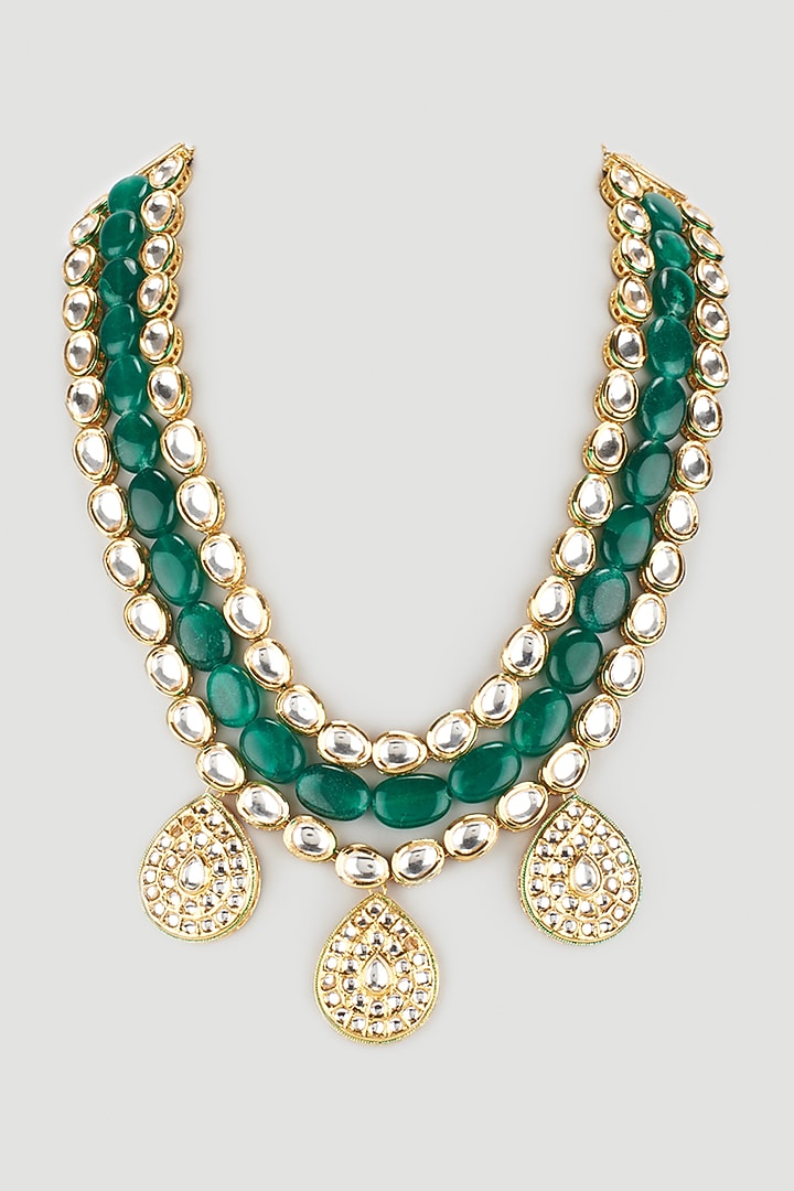 Gold Plated Beaded Three Tier Necklace by Just Shraddha at Pernia's Pop Up Shop