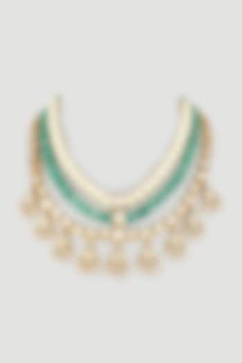 Gold Plated Kundan Polki Three Layered Necklace by Just Shraddha