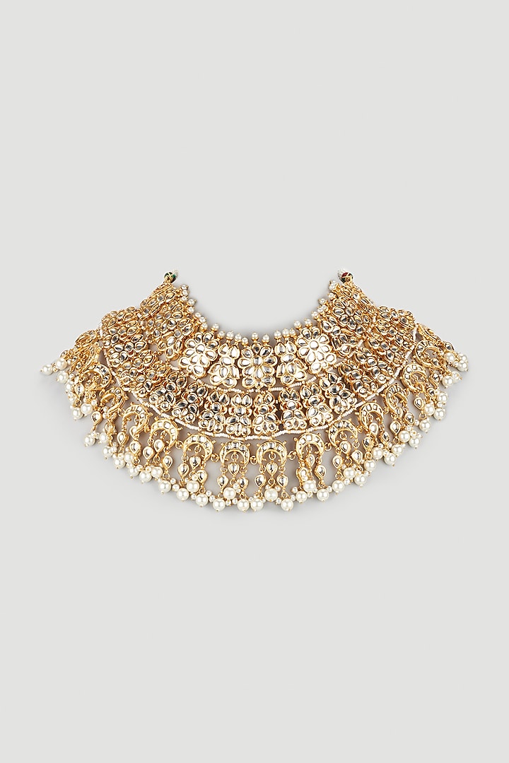 Gold Plated Kundan Polki Bridal Necklace by Just Shraddha
