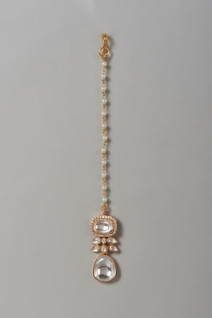 Gold Plated Kundan Polki Maang Tikka by Just Shraddha at Pernia's Pop Up Shop
