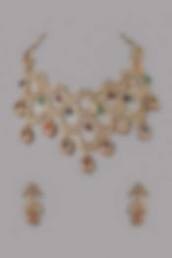 Gold Plated Navratna Beaded Necklace Set by Just Shraddha